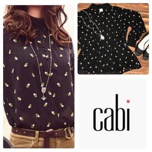 CAbi #5338 Black Sheer Embroidered Blouse - Medium